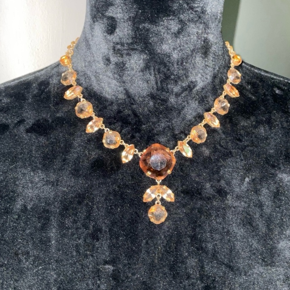 1950s Tawny Austrian Crystal Demi Parure Golden Topaz Clip Ons Necklace
